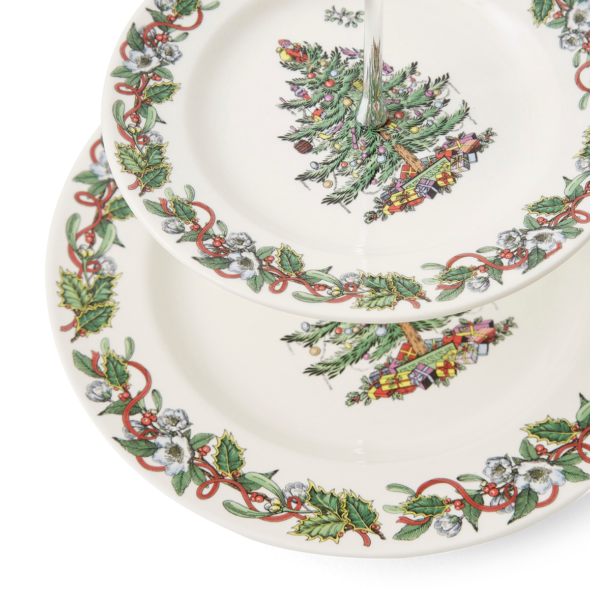 Spode Christmas Tree Wreath 2 Tier Cake Stand image number null